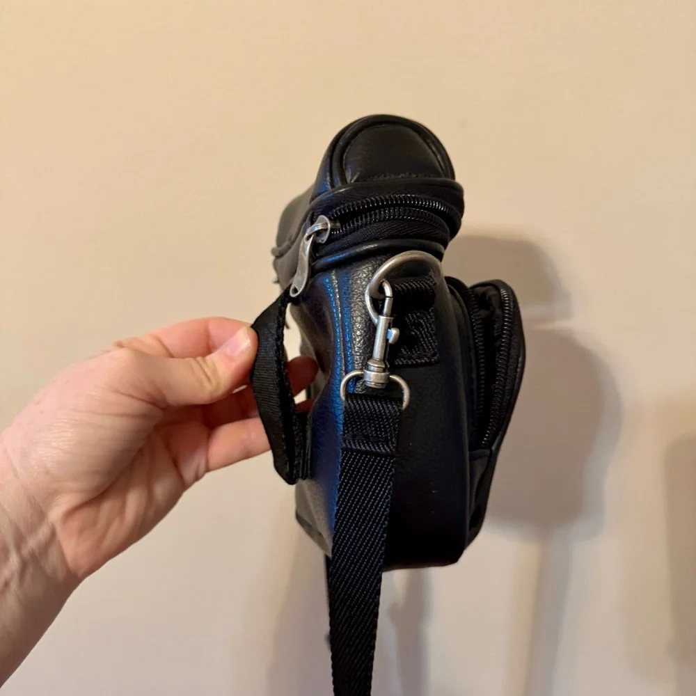 Icon Black Leather Camera Bag Crossbody Case Belt Bag Strap
